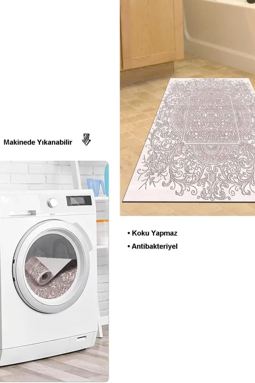 Dekoreko 1488K2-9 Kaymaz Taban Djt Banyo Halısı Trend Modern 1488 Pudra