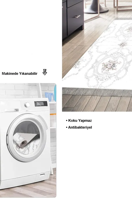 Dekoreko 1494K1-8 Kaymaz Taban Djt Mutfak Halısı Star Pamuk Saçaklı Modern 1494 Gri