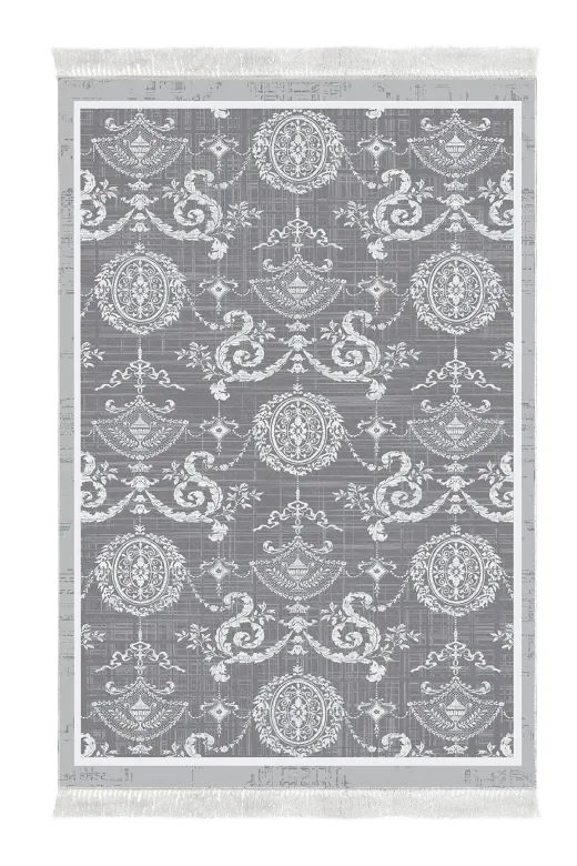 Dekoreko 1861MP1-8 Kaymaz Taban Djt Mutfak Halısı Star Pamuk Saçaklı Modern 1861M Gri