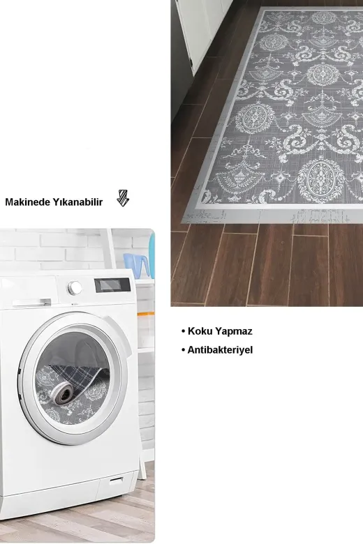 Dekoreko 1861MP2-8 Kaymaz Taban Djt Mutfak Halısı Star Pamuk Modern 1861M Gri