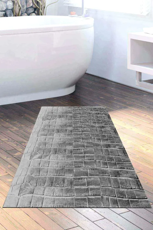 Dekoreko 1911P2-9 Kaymaz Taban Djt Banyo Halısı Star Pamuk Modern 1911 Gri
