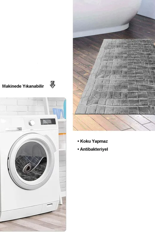 Dekoreko 1911P2-9 Kaymaz Taban Djt Banyo Halısı Star Pamuk Modern 1911 Gri