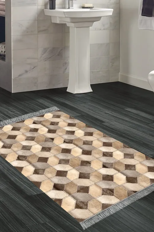 Dekoreko 1926P1-9 Kaymaz Taban Djt Banyo Halısı Star Pamuk Saçaklı Modern 1926 Kahve