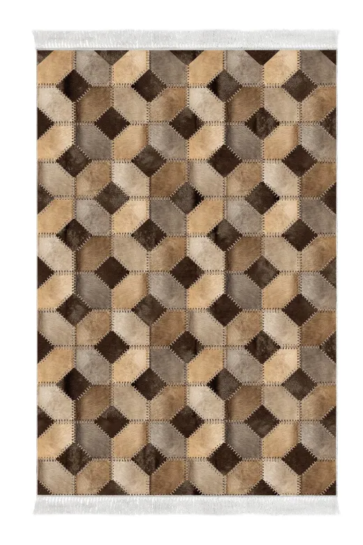 Dekoreko 1926P1-9 Kaymaz Taban Djt Banyo Halısı Star Pamuk Saçaklı Modern 1926 Kahve