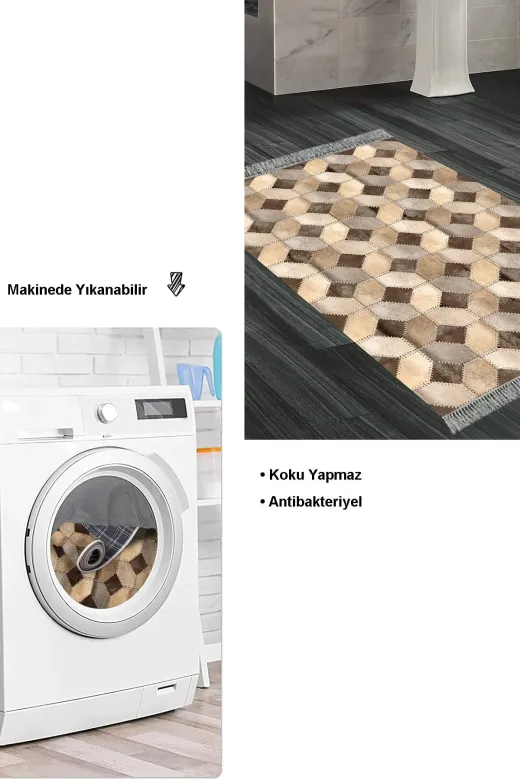 Dekoreko 1926P1-9 Kaymaz Taban Djt Banyo Halısı Star Pamuk Saçaklı Modern 1926 Kahve