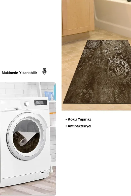 Dekoreko 1999K2-9 Kaymaz Taban Djt Banyo Halısı Trend Modern 1999 Kahve