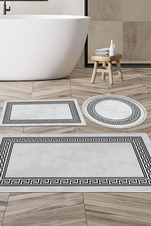 Dekoreko 626MK3-10P3Y Kaymaz Taban Djt 3 Lü Banyo Paspas Takımı Trend Karışık Yuvarlak Modern 626M Antrasit