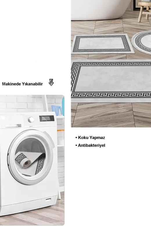 Dekoreko 626MK3-10P3Y Kaymaz Taban Djt 3 Lü Banyo Paspas Takımı Trend Karışık Yuvarlak Modern 626M Antrasit