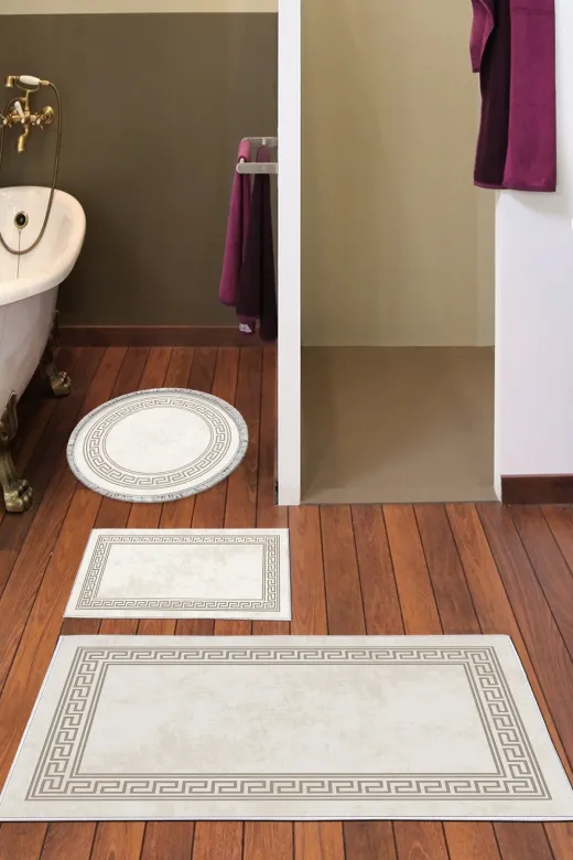 Dekoreko 626MK3-10P3Y Kaymaz Taban Djt 3 Lü Banyo Paspas Takımı Trend Karışık Yuvarlak Modern 626M Krem