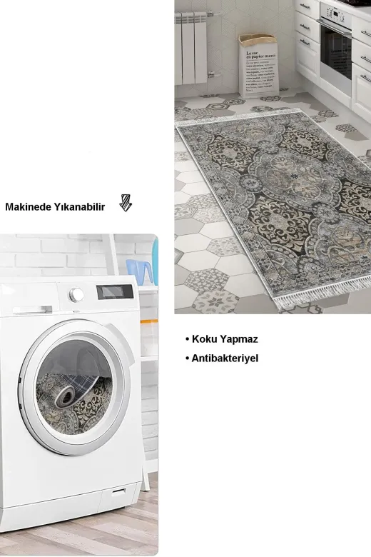 Dekoreko 659MP1-8 Kaymaz Taban Djt Mutfak Halısı Star Pamuk Saçaklı Modern 659M Bej