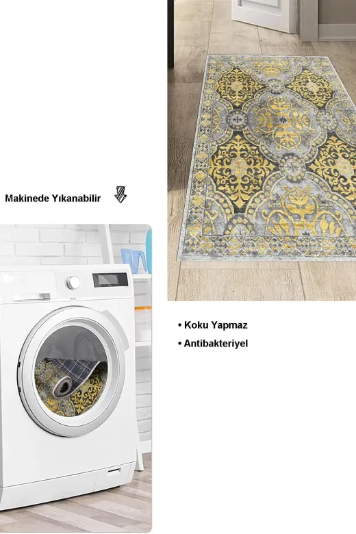 Dekoreko 659MP2-8 Kaymaz Taban Djt Mutfak Halısı Star Pamuk Modern 659M Sarı