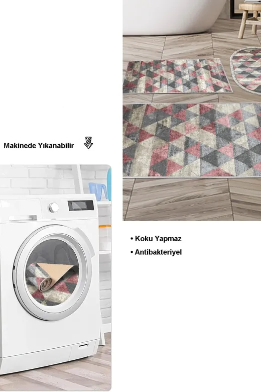Dekoreko 661MD3-10P3O Kaymaz Taban Djt 3 Lü Banyo Paspas Takımı Yıldız Deri Karışık Oval Iskandinav 661M Pudra
