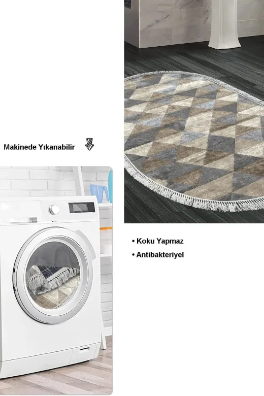 Dekoreko 661MP1-3 Kaymaz Taban Djt Banyo Halısı Star Pamuk Saçaklı Oval Iskandinav 661M Bej