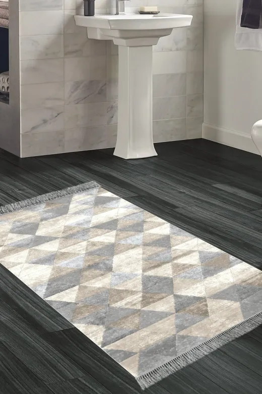 Dekoreko 661MP1-9 Kaymaz Taban Djt Banyo Halısı Star Pamuk Saçaklı Iskandinav 661M Bej