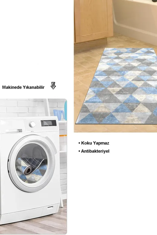 Dekoreko 661MP2-9 Kaymaz Taban Djt Banyo Halısı Star Pamuk Iskandinav 661M Mavi