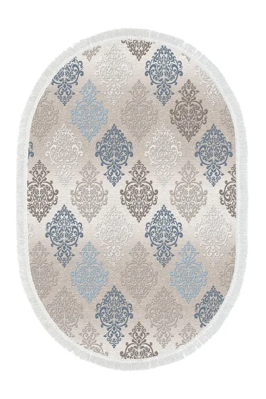 Dekoreko 674MK1-2 Kaymaz Taban Djt Mutfak Halısı Trend Saçaklı Oval Modern 674M Bej