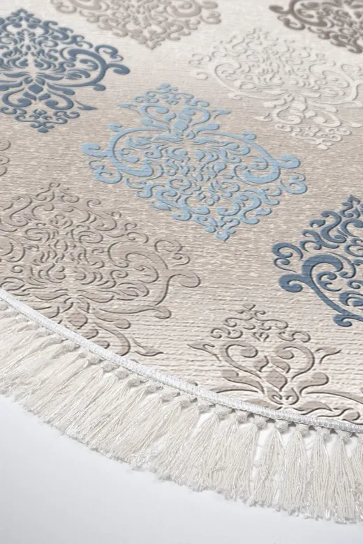 Dekoreko 674MK1-2 Kaymaz Taban Djt Mutfak Halısı Trend Saçaklı Oval Modern 674M Bej