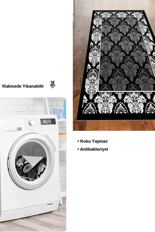 Dekoreko 700MK2-8 Kaymaz Taban Djt Mutfak Halısı Star Pamuk Modern 700M Siyah