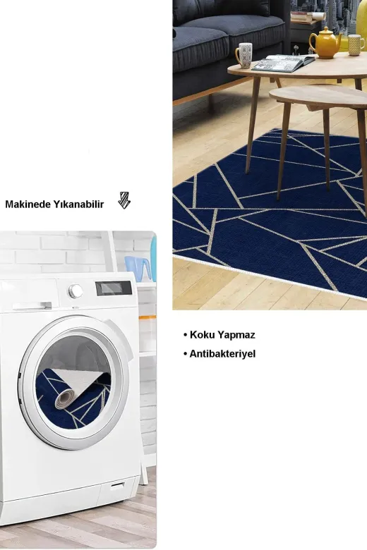 Dekoreko 717K2-7 Kaymaz Taban Djt Salon Halısı Trend Modern 717 Lacivert