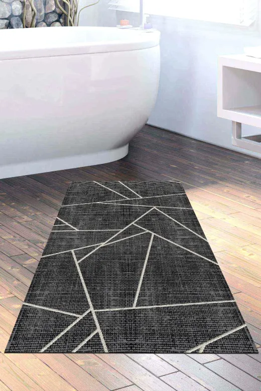 Dekoreko 717K2-9 Kaymaz Taban Djt Banyo Halısı Trend Modern 717 Siyah