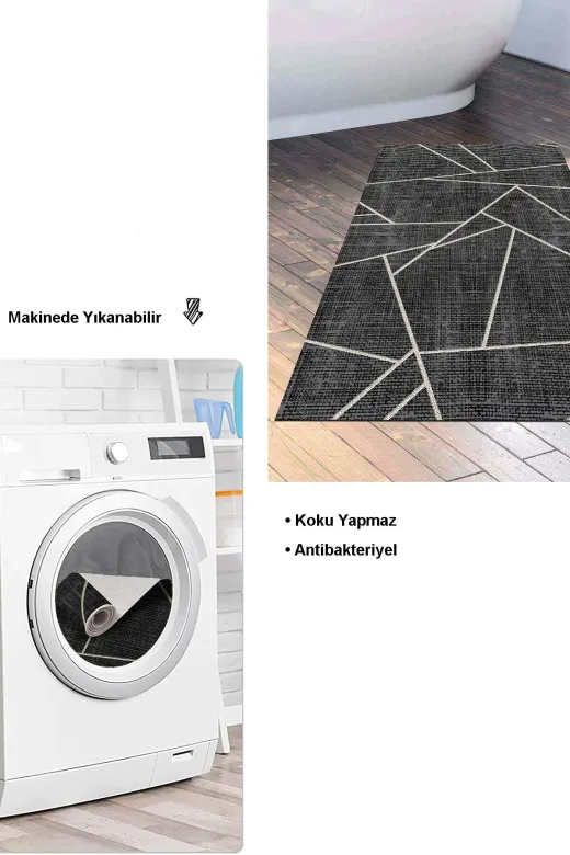Dekoreko 717K2-9 Kaymaz Taban Djt Banyo Halısı Trend Modern 717 Siyah