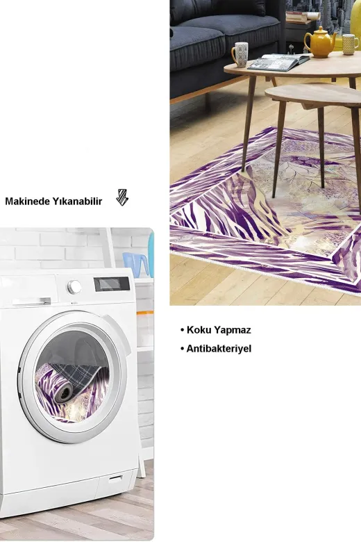 Dekoreko 728P2-7 Kaymaz Taban Djt Salon Halısı Star Pamuk Modern 728 Mürdüm