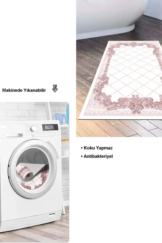 Dekoreko 748K2-9 Kaymaz Taban Djt Banyo Halısı Trend Modern 748 Pudra