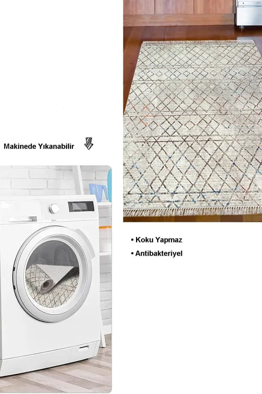Dekoreko Al1103K1-8 Kaymaz Taban Djt Mutfak Halısı Trend Saçaklı Iskandinav Al1103 Bej