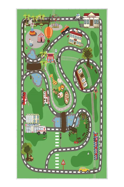 Dekoreko Eug_Var_18-1-1431 Yeşil Dijital Baskı Kaymaz Taban Leke Tutmaz Bebek Ve Çocuk Odası Halısı 100X160Cm