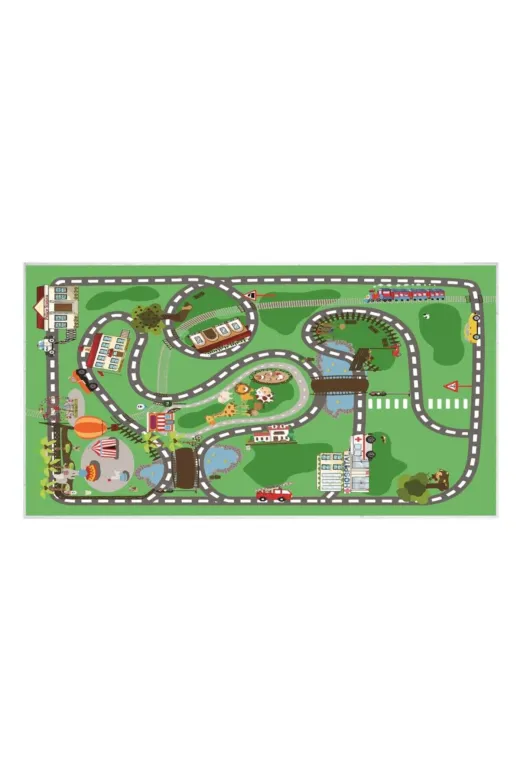 Dekoreko Eug_Var_18-1-1431 Yeşil Dijital Baskı Kaymaz Taban Leke Tutmaz Bebek Ve Çocuk Odası Halısı 100X160Cm