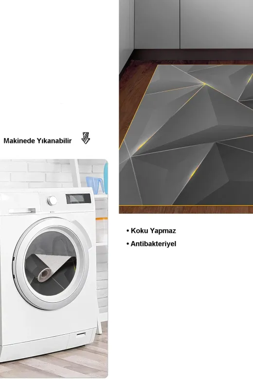 Dekoreko F5005K2-8 Kaymaz Taban Djt Mutfak Halısı Trend Modern F5005 Gold Siyah