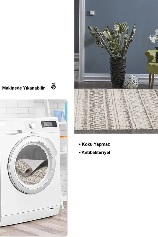 Dekoreko F5078K2-7 Kaymaz Taban Djt Salon Halısı Trend Iskandinav F5078 Açık Kahve