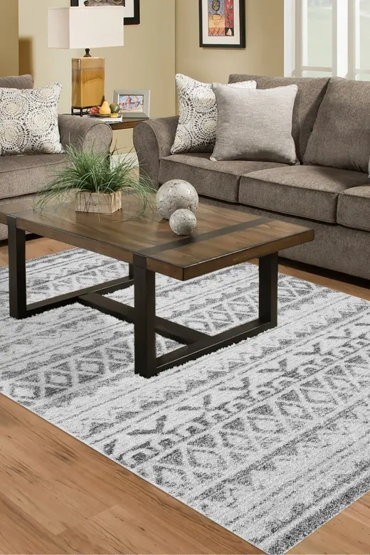 Dekoreko F5078P2-7 Kaymaz Taban Djt Salon Halısı Star Pamuk Iskandinav F5078 Gri
