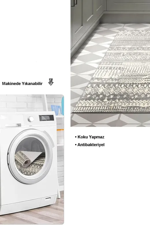 Dekoreko F5080K2-8 Kaymaz Taban Djt Mutfak Halısı Trend Iskandinav F5080 Gri