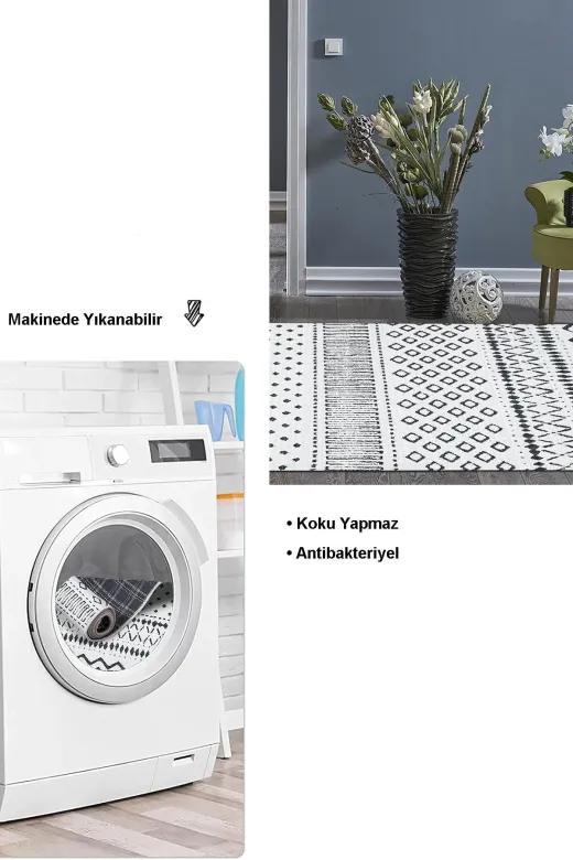 Dekoreko F5086P2-7 Kaymaz Taban Djt Salon Halısı Star Pamuk Iskandinav F5086 Lacivert