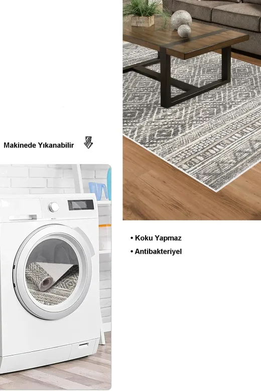 Dekoreko F5087K2-7 Kaymaz Taban Djt Salon Halısı Trend Iskandinav F5087 Gri
