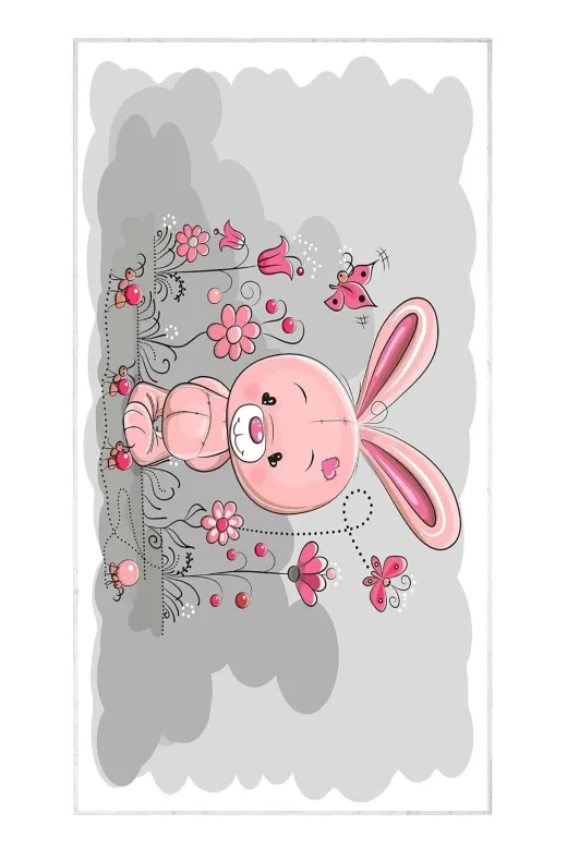 Dekoreko inci?-503 Pembe Tavşan Dijital Baskı Kaymaz Taban Leke Tutmaz Bebek Ve Çocuk Odası Halısı 503