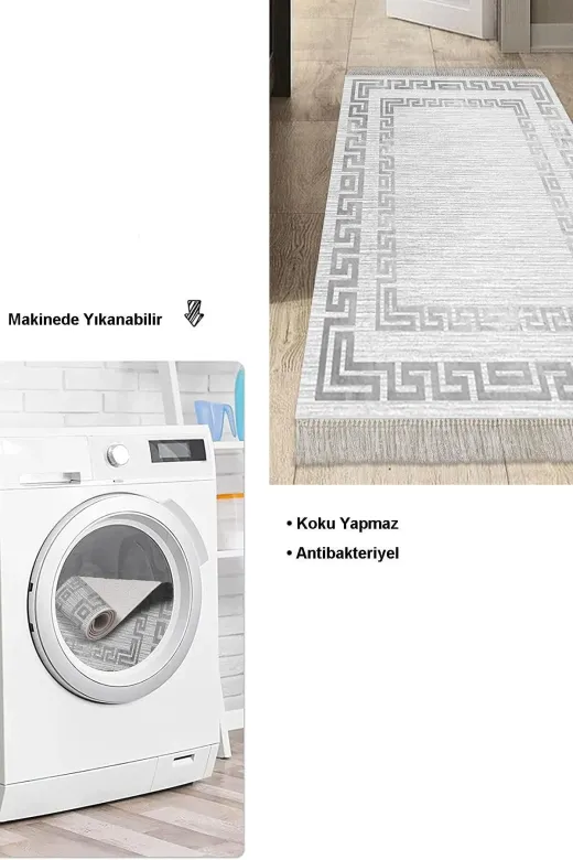 Dekoreko Kt418K1-8 Kaymaz Taban Djt Mutfak Halısı Trend Saçaklı Modern Kt418 Gri