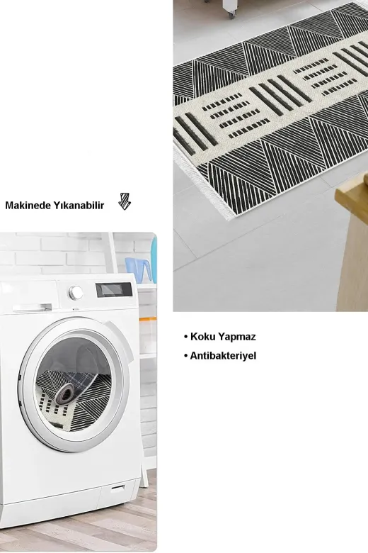 Dekoreko M1282P1-8 Kaymaz Taban Djt Mutfak Halısı Star Pamuk Saçaklı Iskandinav M1282 Gri