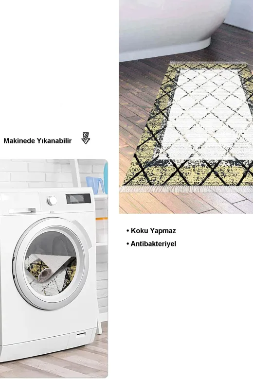 Dekoreko M5129K1-9 Kaymaz Taban Djt Banyo Halısı Trend Saçaklı Modern M5129 Sarı