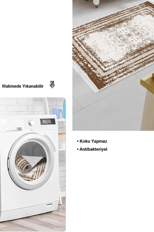 Dekoreko M5132K1-8 Kaymaz Taban Djt Mutfak Halısı Trend Saçaklı Modern M5132 Krem
