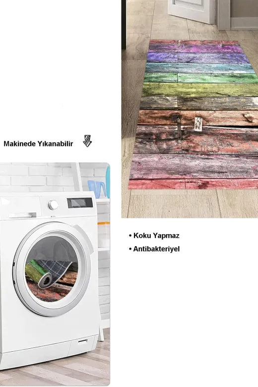 Dekoreko Mu136P2-8 Kaymaz Taban Djt Mutfak Halısı Star Pamuk Modern Mu136 Renkli