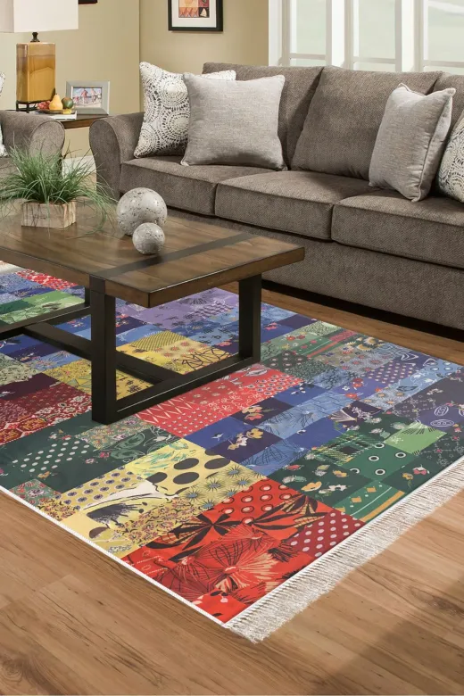 Dekoreko Mu148-Trend-1 Eko Trend Djt Halı Yıkanabilir Kaymaz Taban Mu148 Patchwork Renkli