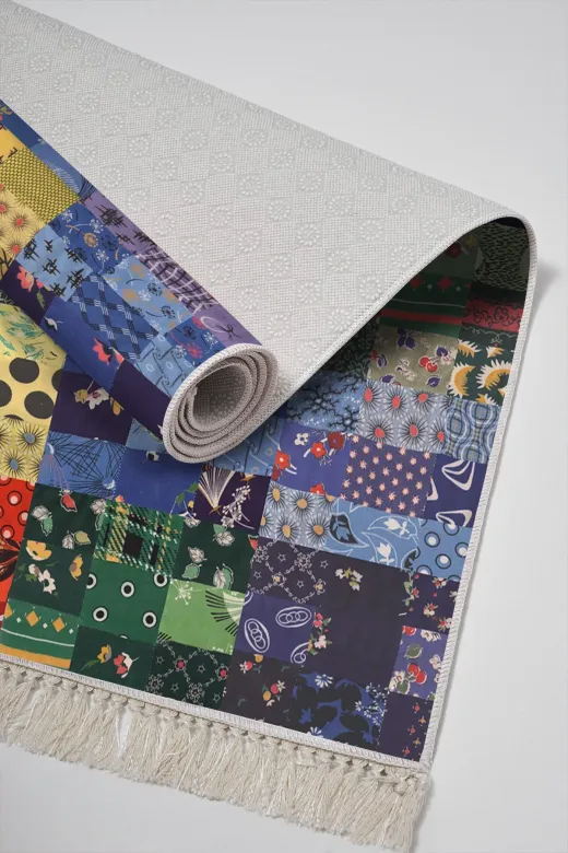 Dekoreko Mu148-Trend-1 Eko Trend Djt Halı Yıkanabilir Kaymaz Taban Mu148 Patchwork Renkli