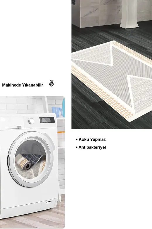 Dekoreko P1526P2-9 Kaymaz Taban Djt Banyo Halısı Star Pamuk Modern P1526 Krem