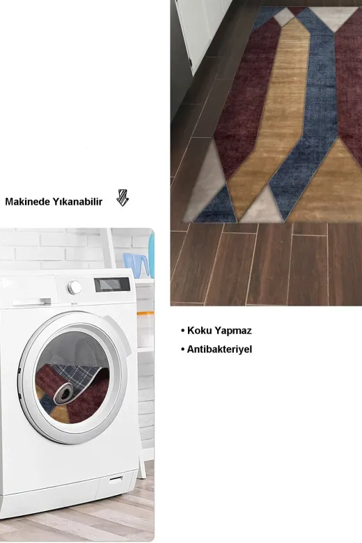 Dekoreko S6506P2-8 Kaymaz Taban Djt Mutfak Halısı Star Pamuk Modern S6506 Renkli