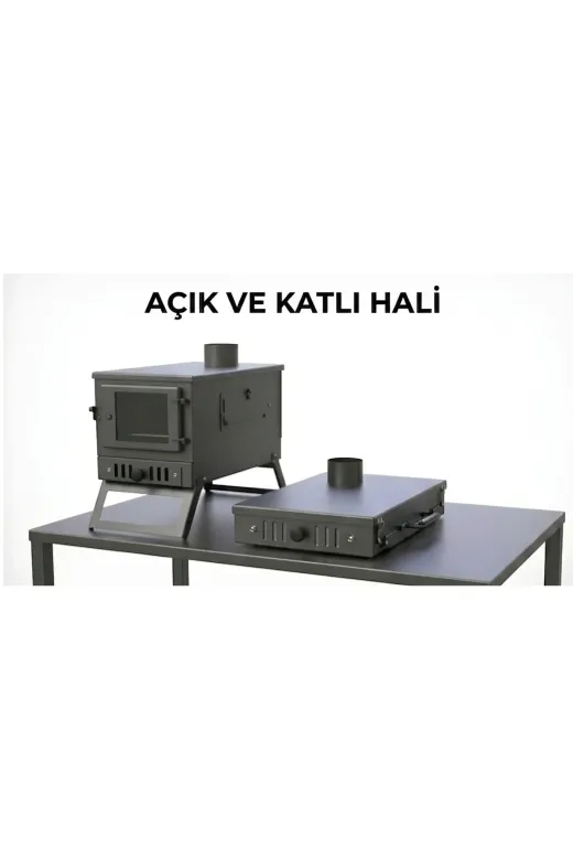 demirnesil dmrnslsb01 Katlanır Kuzineli 2Mm Çelikten Çift Tarafı Camlı Kül Hazneli Kamp Sobası. Çantalı Soba