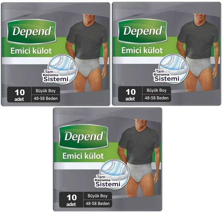 Depend Emici Külot Yetişkin Bezi Large - Büyük Erkek 30 Adet (3PK*10)