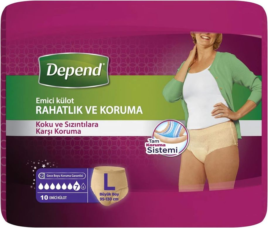 Depend Emici Külot Yetişkin Bezi Large - Büyük Kadın (10 Adet) Tekli Pk