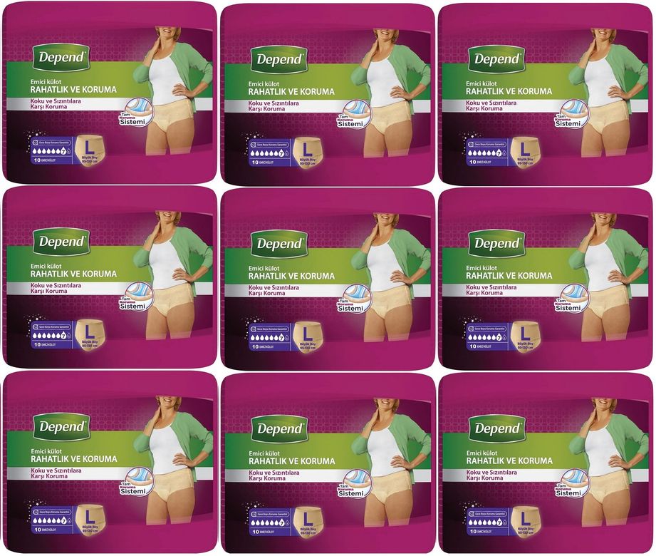Depend Emici Külot Yetişkin Bezi Large - Büyük Kadın 90 Adet (9PK*10)